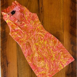 Just Taylor Classic Cotton Stretch Fun Vibrant Pink & Yellow Lined Dress, Size 8